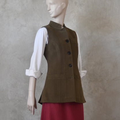 10 – Ladies Longer Length Waistcoat in Khaki Moleskin