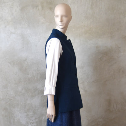 14 – Ladies Longer Length Waistcoat in Indigo Heavier Weight Linen