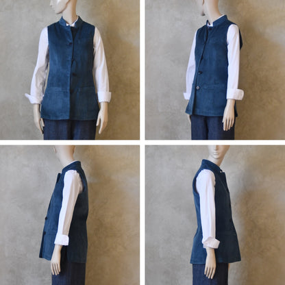 Ladies Longer Length Waistcoat in Teal Corduroy