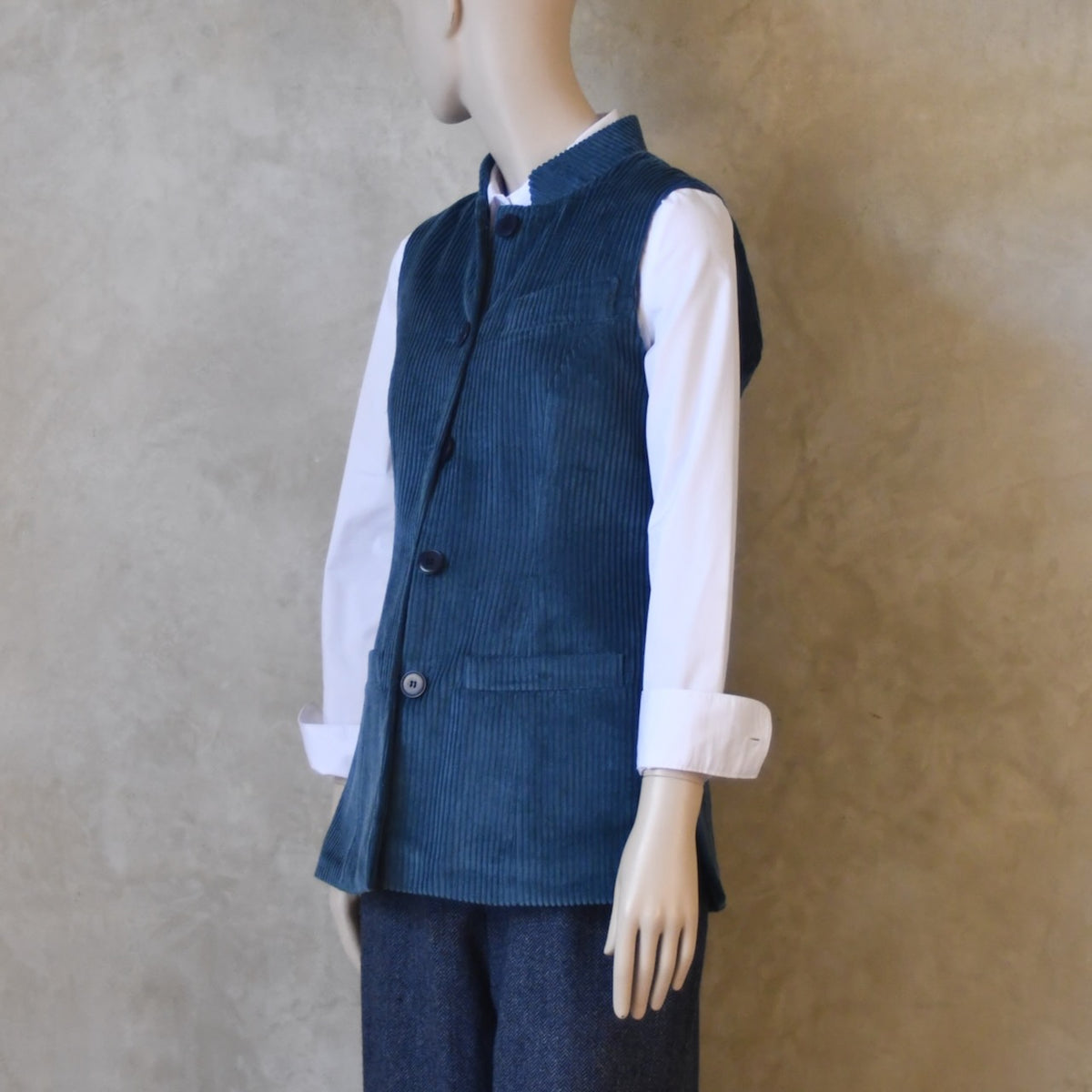 Ladies Longer Length Waistcoat in Teal Corduroy