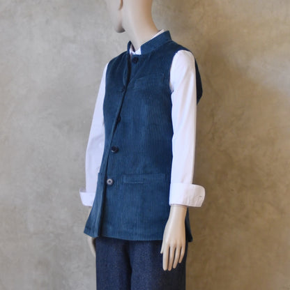Ladies Longer Length Waistcoat in Teal Corduroy