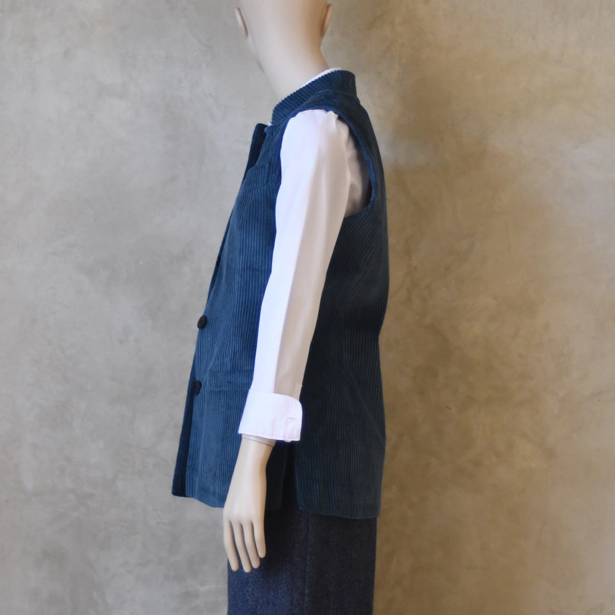 Ladies Longer Length Waistcoat in Teal Corduroy