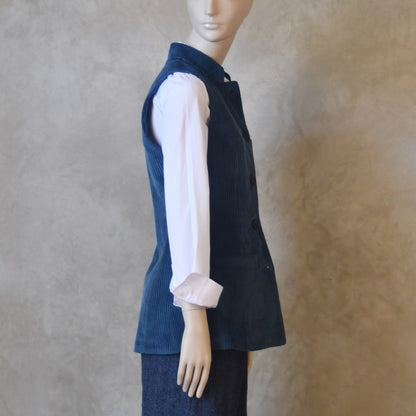 Ladies Longer Length Waistcoat in Teal Corduroy