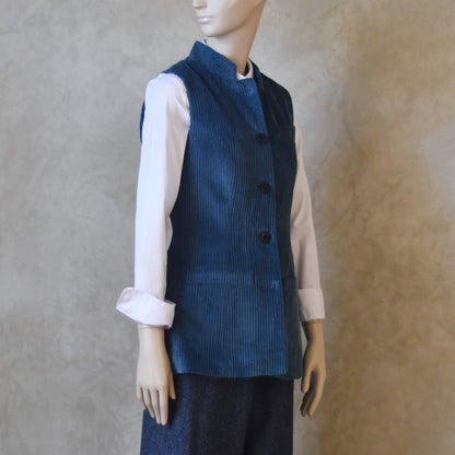 Ladies Longer Length Waistcoat in Teal Corduroy