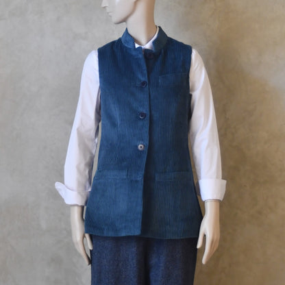 Ladies Longer Length Waistcoat in Teal Corduroy