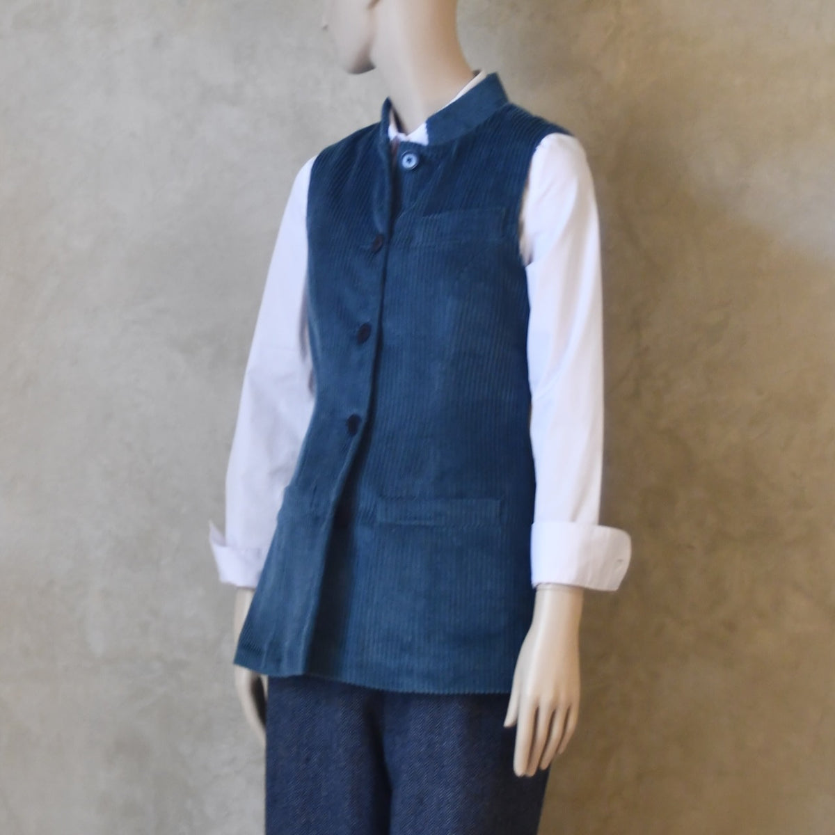 Ladies Longer Length Waistcoat in Teal Corduroy