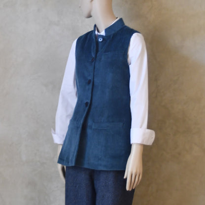 Ladies Longer Length Waistcoat in Teal Corduroy
