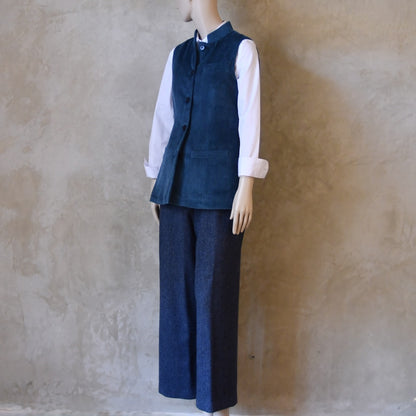 Ladies Longer Length Waistcoat in Teal Corduroy