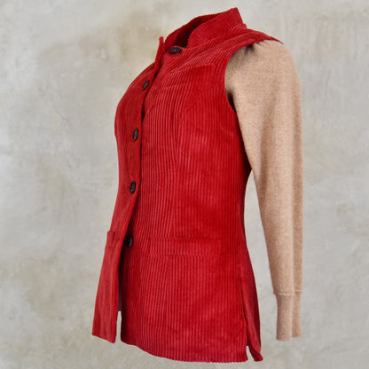 6 – Ladies Longer Length Waistcoat in Claret Corduroy