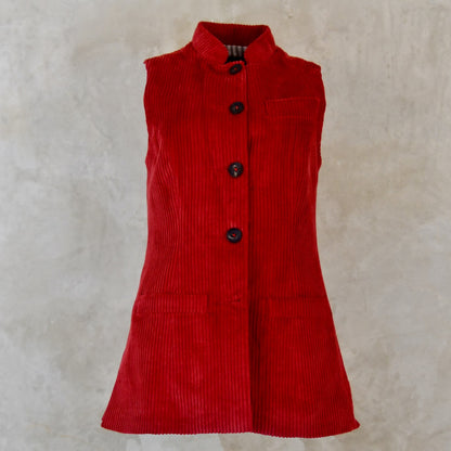 6 – Ladies Longer Length Waistcoat in Claret Corduroy