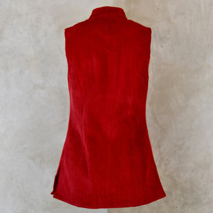 6 – Ladies Longer Length Waistcoat in Claret Corduroy
