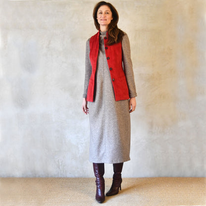 6 – Ladies Longer Length Waistcoat in Claret Corduroy