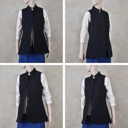 Ladies Longer Length Waistcoat in Navy Moleskin