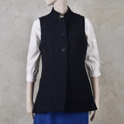 Ladies Longer Length Waistcoat in Navy Moleskin
