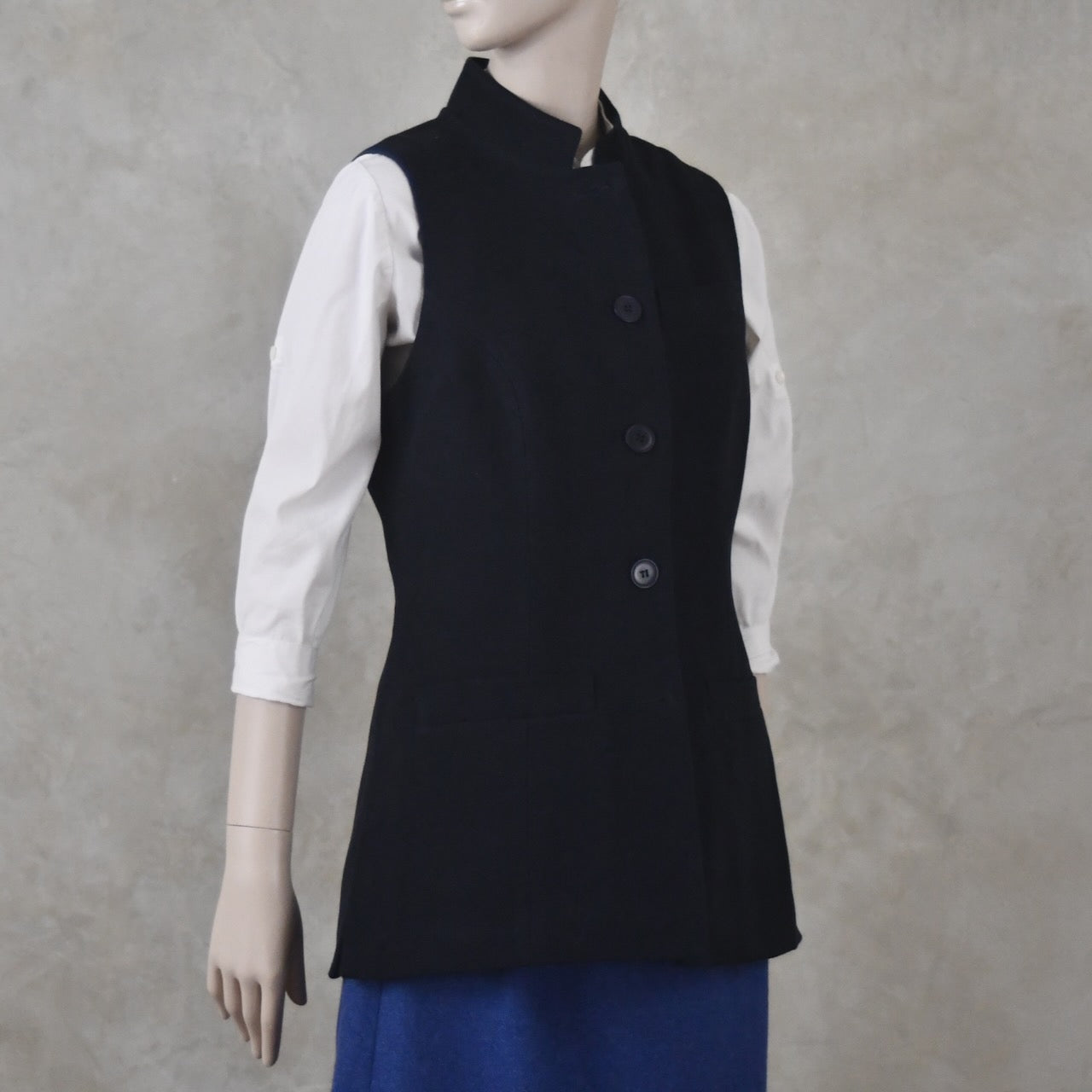 Ladies Longer Length Waistcoat in Navy Moleskin