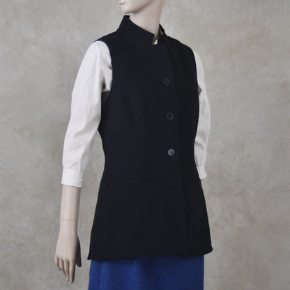 Ladies Longer Length Waistcoat in Navy Moleskin
