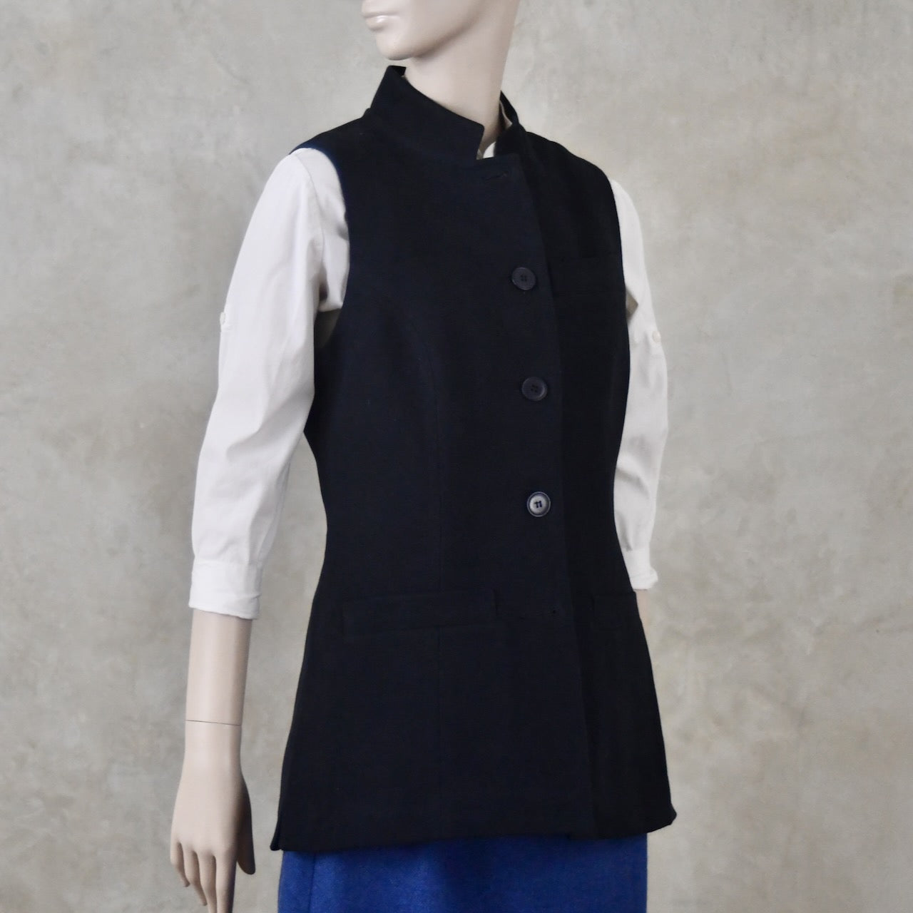 Ladies Longer Length Waistcoat in Navy Moleskin