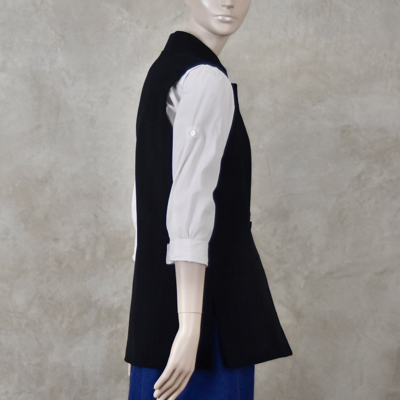 Ladies Longer Length Waistcoat in Navy Moleskin