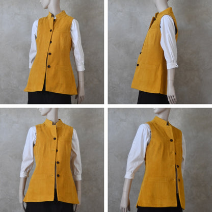 Ladies Longer Length Waistcoat in Ochre Corduroy