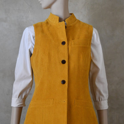 Ladies Longer Length Waistcoat in Ochre Corduroy
