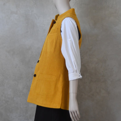 14 – Ladies Longer Length Waistcoat in Ochre Corduroy