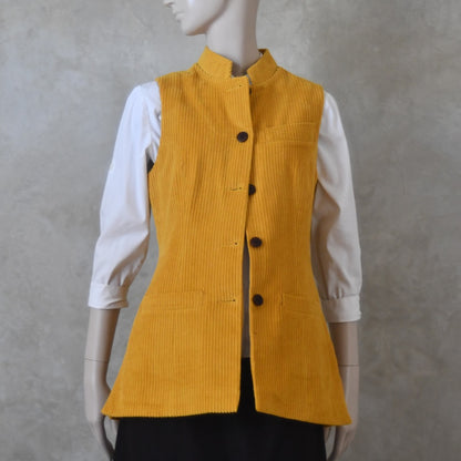 Ladies Longer Length Waistcoat in Ochre Corduroy