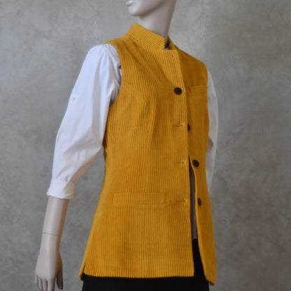 Ladies Longer Length Waistcoat in Ochre Corduroy