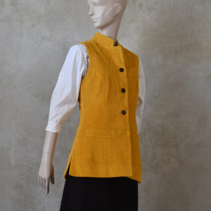 Ladies Longer Length Waistcoat in Ochre Corduroy