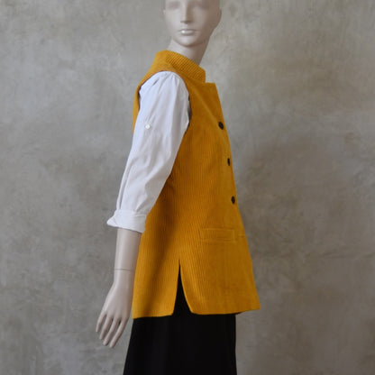 Ladies Longer Length Waistcoat in Ochre Corduroy