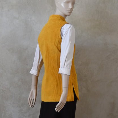 Ladies Longer Length Waistcoat in Ochre Corduroy