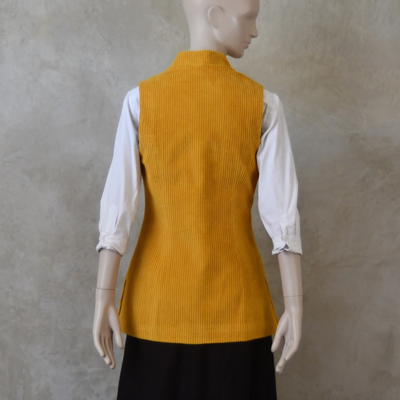 Ladies Longer Length Waistcoat in Ochre Corduroy