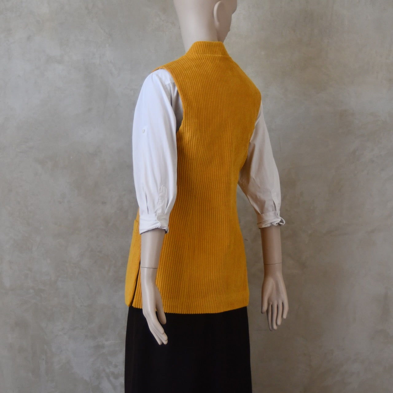 Ladies Longer Length Waistcoat in Ochre Corduroy