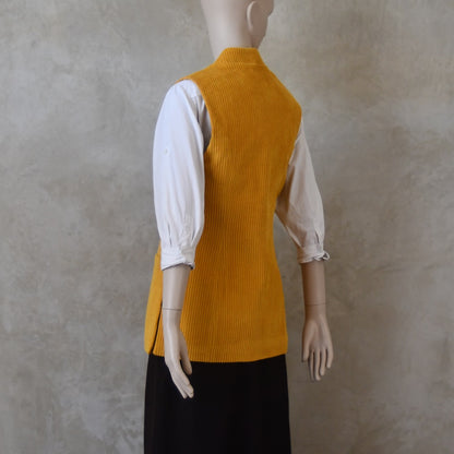 Ladies Longer Length Waistcoat in Ochre Corduroy