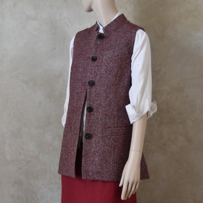 12 – Ladies Longer Length Waistcoat in Finely Woven Bloodshot Hopsack Tweed