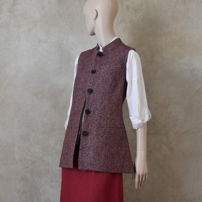 Ladies Longer Length Waistcoat in Finely Woven Bloodshot Hopsack Tweed