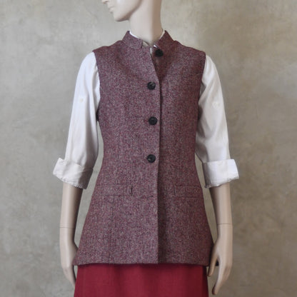 12 – Ladies Longer Length Waistcoat in Finely Woven Bloodshot Hopsack Tweed