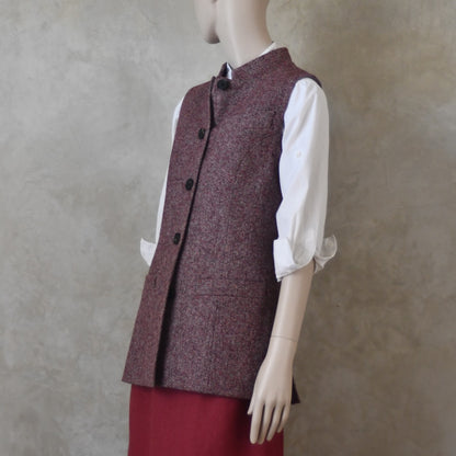 12 – Ladies Longer Length Waistcoat in Finely Woven Bloodshot Hopsack Tweed