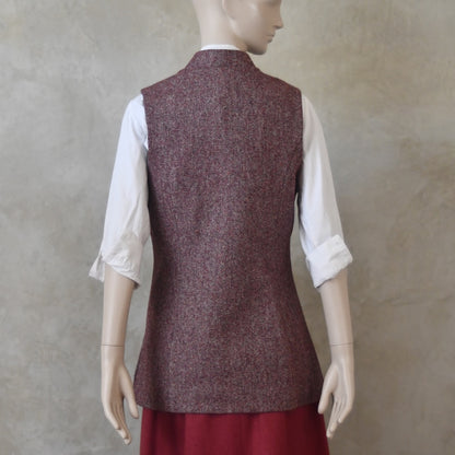 12 – Ladies Longer Length Waistcoat in Finely Woven Bloodshot Hopsack Tweed