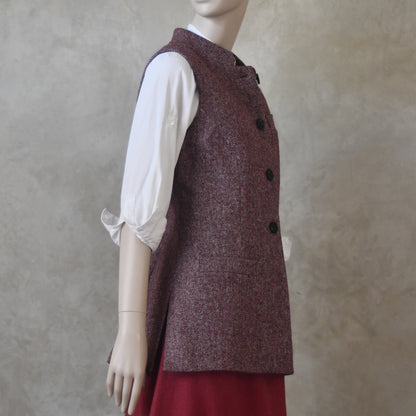 12 – Ladies Longer Length Waistcoat in Finely Woven Bloodshot Hopsack Tweed