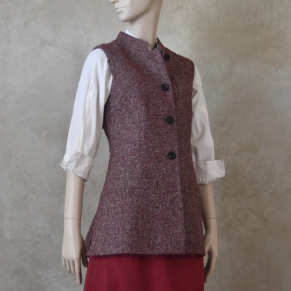 Ladies Longer Length Waistcoat in Finely Woven Bloodshot Hopsack Tweed