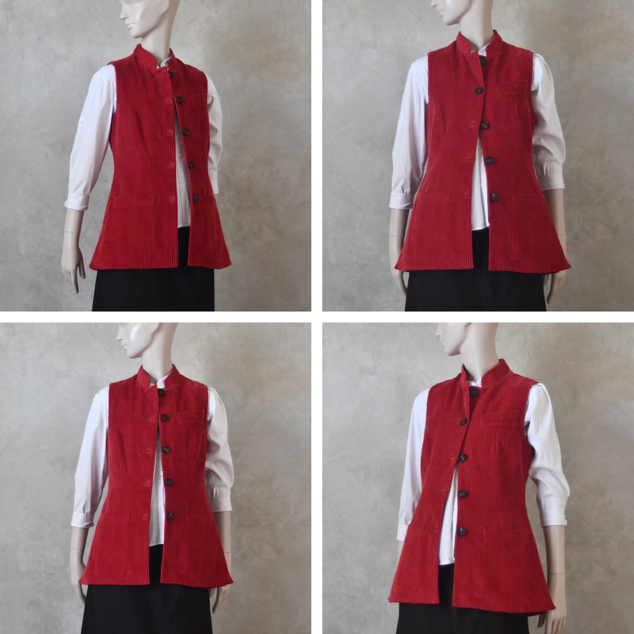 6 – Ladies Longer Length Waistcoat in Claret Corduroy