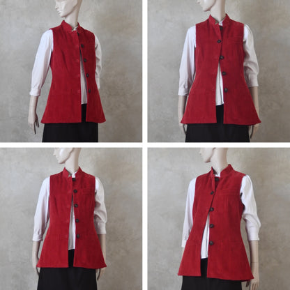 6 – Ladies Longer Length Waistcoat in Claret Corduroy