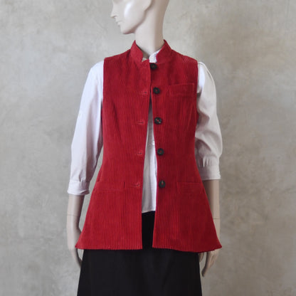 Ladies Longer Length Waistcoat in Claret Corduroy
