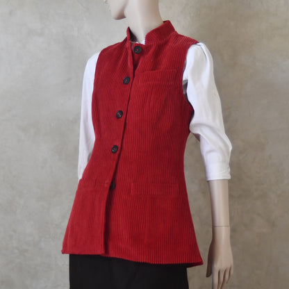 6 – Ladies Longer Length Waistcoat in Claret Corduroy
