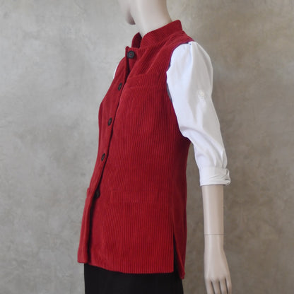 6 – Ladies Longer Length Waistcoat in Claret Corduroy