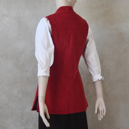 6 – Ladies Longer Length Waistcoat in Claret Corduroy