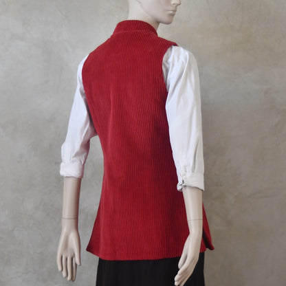6 – Ladies Longer Length Waistcoat in Claret Corduroy