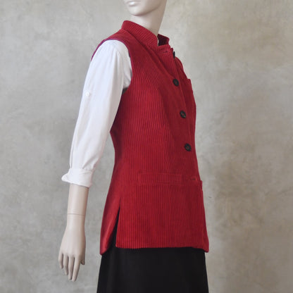 Ladies Longer Length Waistcoat in Claret Corduroy
