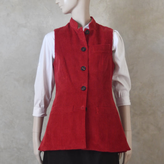 Ladies Longer Length Waistcoat in Claret Corduroy