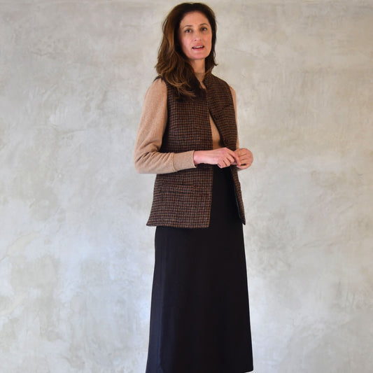 Ladies Classic Cut Waistcoat in Copper Check Lovat Tweed